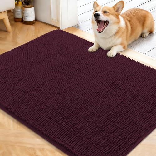 OLANLY Dog Door Mat for Muddy Paws 40x32, Super Absorbent Chenille Mud Mat
