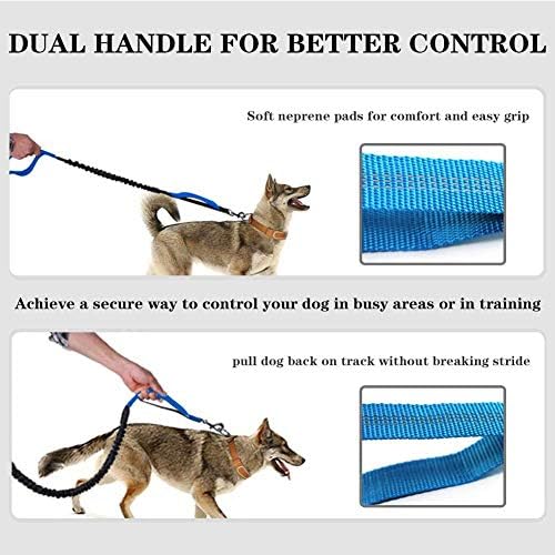 Hands Free Dog Leash for Running Walking Training Hiking,Retractable Bungee Dog Running Waist Leash Shock Harness for Medium to Large Dogs,Reflective Stitches,Adjustable Waist Belt, Dual Handle