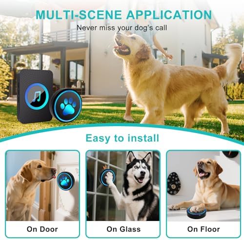 Dog Door Bell for Potty Training, Smart Wireless Doggie Doorbell to Go Outside, 1000 Feet Long Range with IP65 Waterproof Super-Light Touch Button, 60 Melodies & Adjustable Volume (1Black)