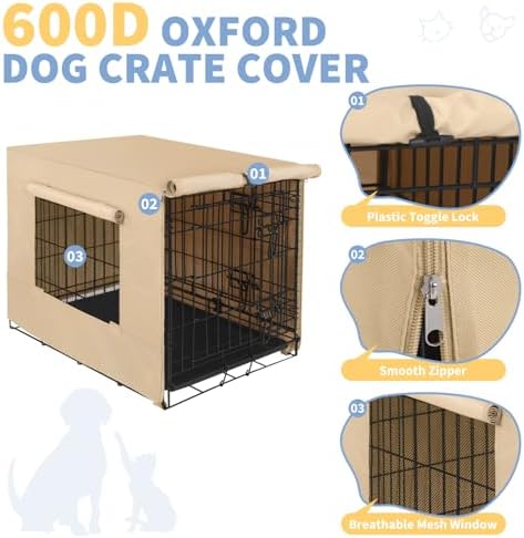 X-ZONE PET Dog Crate Cover Waterproof Kennel Cover, 48 in Beige with Window