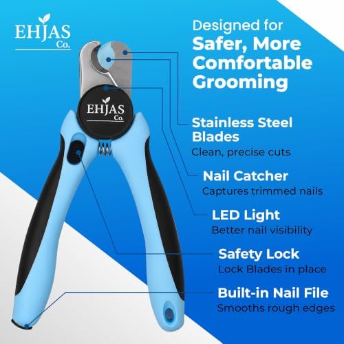 Professional Dog Nail Clippers with Nail Trapper, LED Light, Extra Sharp Blade for Thick Nails, Safety Guard, Safety Lock & Nail File, Pet Nail Trimmer for Small, Medium & Large Dogs & Cats