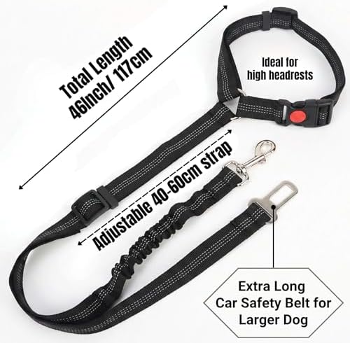 Heavy Duty Dog Seat Belt, 2-in-1 Chew Proof Car Harness with Bungee Tether