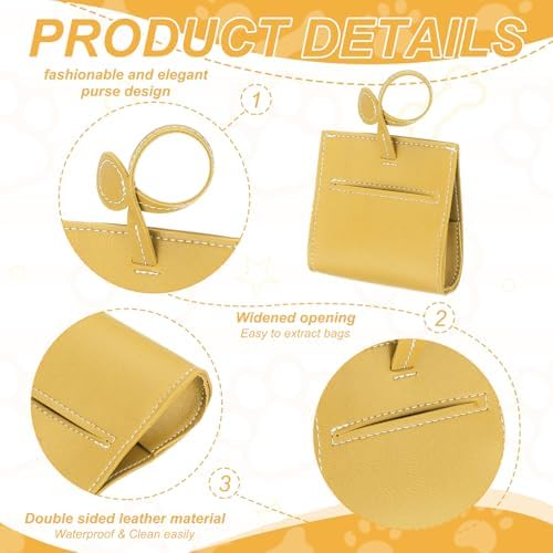 Dog Poop Bag Holder, Leather Pet Waste Bag Dispenser for Leashes Roll Style Portable Reusable Easy Cleanup Pouch(1Pcs, Yellow), Intended for Outdoor/Travel/Walking with Dog