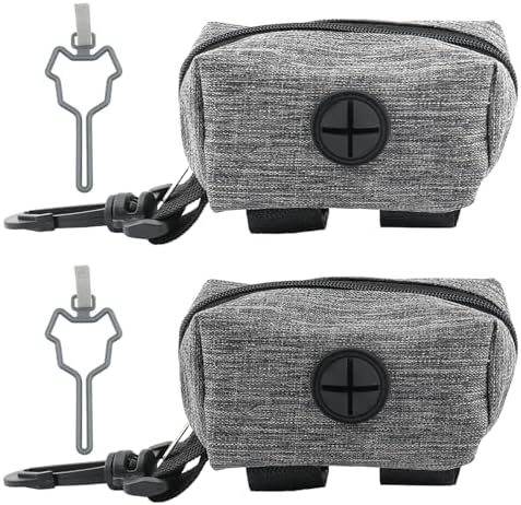 2pcs Dog Poop Bag Holder with 2 Hands-free holder Poop Bag Dispenser Pet Dog Waste Bag Dispenser Leash Attachment Fits Any Dog Leash for Dog Cat and Other Pets(Gray)