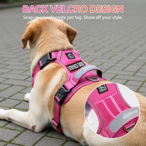 Heavy Duty Tactical Dog Harness for Medium Dogs, No Pull Dog Harness with Handle & Front Clip, Reflective Soft Padded, Hook and Loop Panel, Dog Vest for Walking, Service Training, Hotpink