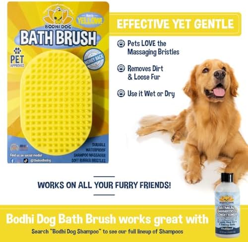 Bodhi Dog Shampoo Brush - Pet Grooming & Bath Supplies for Dogs and Cats - Bath Brush for Long & Short Hair - Premium Scrubber for Shower, Showerhead, Sprayer & Bathing (One Pack, Yellow)