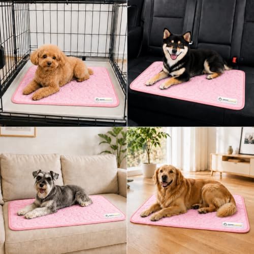 Doggykingdom Cooling Mat for Dogs – Ice Silk Self-Cooling Pet Pad for Dogs & Cats, Breathable Washable Cooling Pad for Crate, Kennel, Car & Floor, Summer Sleeping Mat, No Water Needed, Pink, X-Small