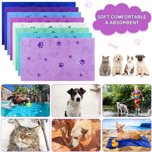 8 Pcs Dog Towel for Drying, 55 x 28 Inch, Dog Paw and Bone, Classic Color