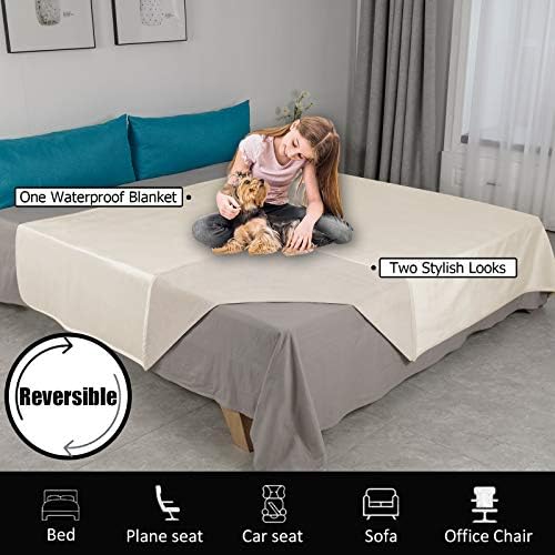 Ameritex Pet Bed Blanket Reversible 100% Waterproof Velvet Super Soft for Sofa and Bed (82x82 Inches, Cream+Beige)