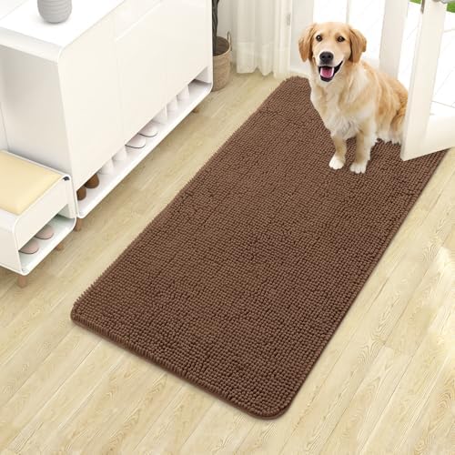 OLANLY Dog Door Mat for Muddy Paws 40x24, Super Absorbent Chenille Mud Mat