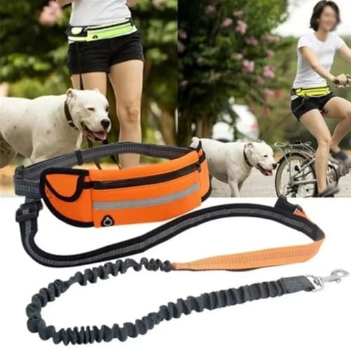Hands Free Dog Running Leash with Waist Pack, Reflective Strip Elastic Shock Absorbing Walking Belt, Adjustable Waist Strap for Jogging Hiking Walking Medium Small Dogs (Blue)