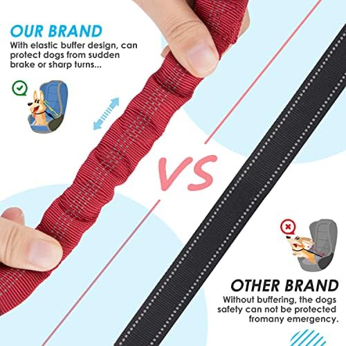 SlowTon Double Dog Seat Belt for Car with Elastic Bungee Buffer, Adjustable