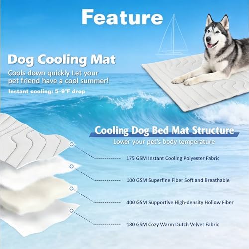 Kobolaf Dog Cooling Mat Portable Dog Cool Bed for Summer, Portable Washable Kennel Cold Mat, 36x23 Inches, Beige