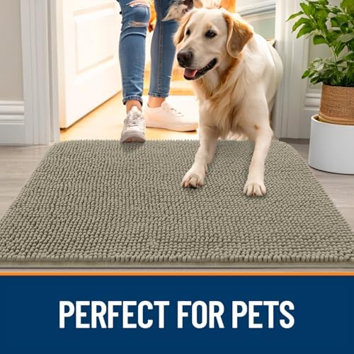 OLANLY Dog Door Mat for Muddy Paws 70x35, Super Absorbent Chenille Mud Mat