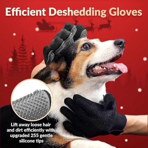 Pet Hair Removal Glove with 255 Silicone Tips for Dogs & Cats, Right Gray