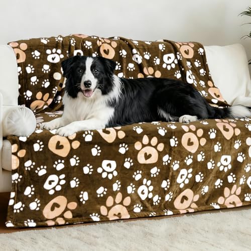 Rezutan Upgraded Flannel Blankets for Large Dogs & Cats, Brown 60" x 50"
