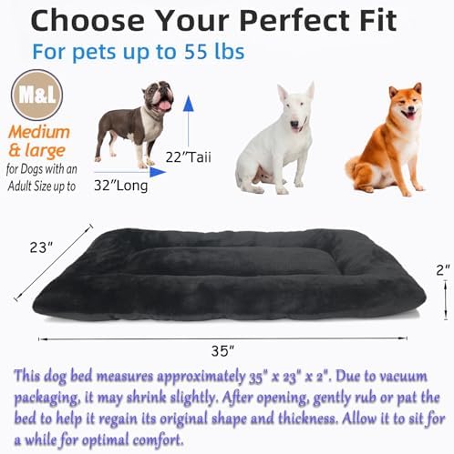 36x23 Dog Crate Bed for Medium Large Dogs Washable,Dog Bed for Crate 36 Inch Fits Dogs Breeds Up to 50 Lbs,Ultra Soft Pet Mattress Pad for Cozy Sleeping Mat with Anti-Slip Bottom,Black