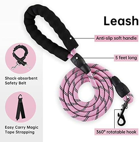 IVY&LANE No Pull Dog Harness for Large Dogs,Reflective Dog Vest Harness | No Choke,Fully Adjustable,Soft Handle,with Leash, Safety Belt and Storage Strap,Checkered Pink,L