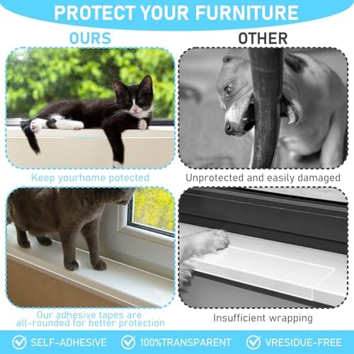 4in x 32.8ft Window Sill Protector, Door Protector from Dog Cat Scratching, Clear Sided Shield Protection Barrier Anti Cat Dog Scratching, Slobbering, and Clawing Furniture, Glass, Car Door
