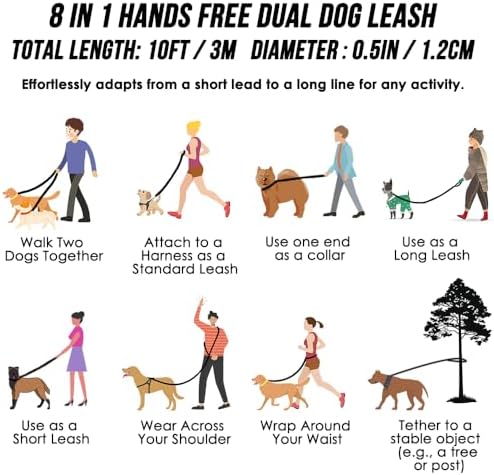 Lukovee Hands Free Dog Leash, 10FT Adjustable Waist-Lead & Shoulder Lead