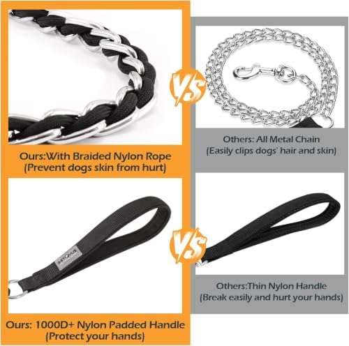 Chain Dog Leash, Bite-Proof Metal Leash, with Padded Handle