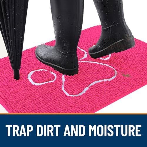 OLANLY Dog Door Mat for Muddy Paws 30x20, Paw Print Design Chenille Mud Mat