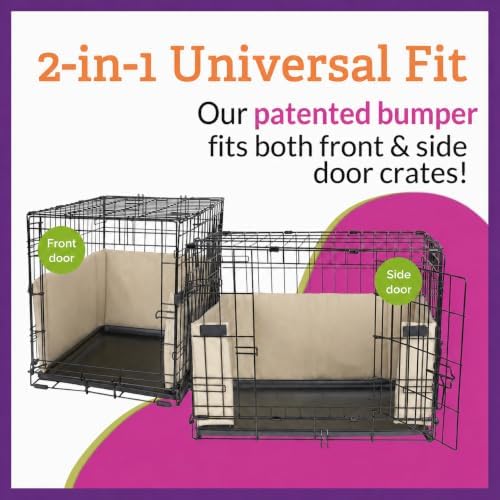 Pet Dreams Dog Crate Bumper - Patented Comfy Liner & Dog Tail Protector for Inside Crate, Fits iCrate Cages 18, 24, 30, 36, 42, 48 Inches (Khaki, XX-Large, 48")