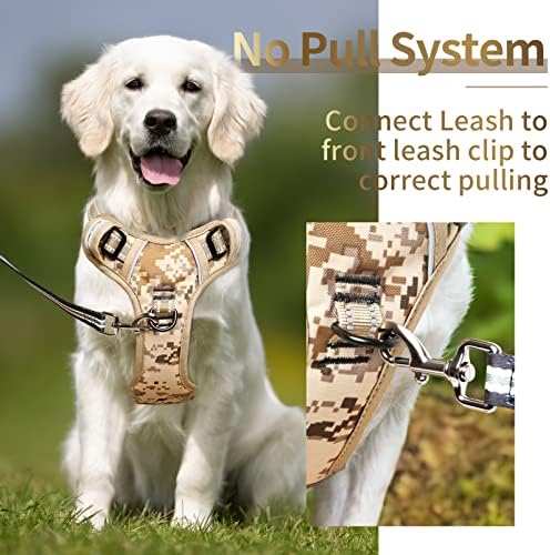 HEELE Dog Harness, No Pull Adjustable Padded Reflective Harness for Small Medium Large Dogs with Handle for Walking Training, Camo Tan, M