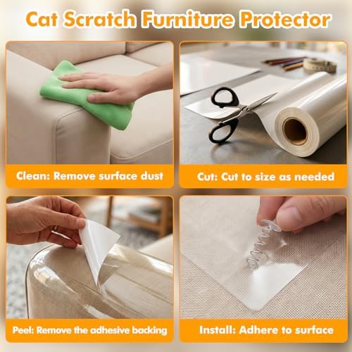 200"x12" Cat Scratch Furniture Protector, Couch Protector from Cat Claws, Heavy Duty Self-Adhesive Anti Scratch Furniture Protector for Sofa Back & Corners, Pet Furniture Guard