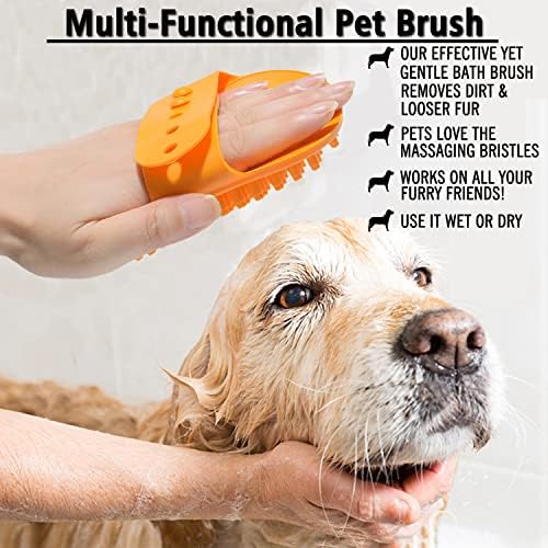 Dog Grooming Brush, Pet Shampoo Bath Brush Shedding Soothing Massage Rubber Comb with Adjustable Ring Handle for Long Short Haired Dogs and Cats 2pcs