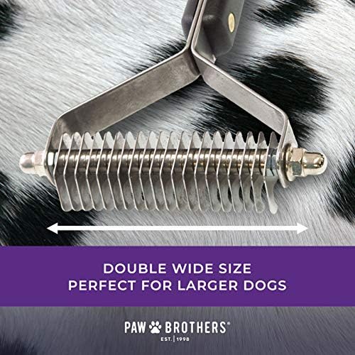 RYAN'S PET SUPPLIES Paw Brothers 20 Blade Medium Double WideDematting Undercoat Rake for Dogs and Cats, Professional Grade, Dog Shedding Brush, Stainless Steel Blades, Rounded Gentle Teeth