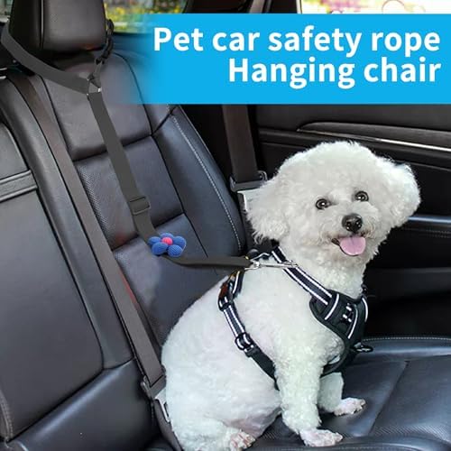 YAOHDAO Dog Seat Belt Harness for Car, Restraint Adjustable with Elastic Bungee Buffer Headrest for Vehicle, 360 Degree Swivel Nylon Pet Safety Seat Belts Car Harness (Black with Flowers)