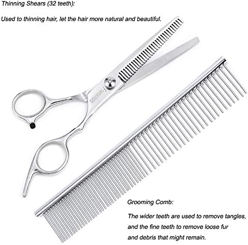 Freewindo Dog Grooming Scissors Kit - Safety Round Tip, Heavy Duty Stainless Steel Scissors and Nail Clippers for Full Body Grooming