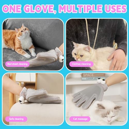 Pet Grooming Gloves Suitable for Long- And Short-Haired Dogs and Cats. Double-Sided, Two-in-One, Pet Hair Removal Gloves for Depilating and Massaging Cats and Dogs. Upgraded Five-Finger Design.