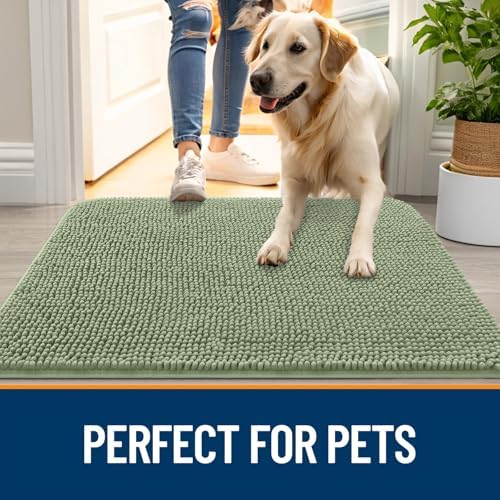 OLANLY Dog Door Mat for Muddy Paws 47x17, Super Absorbent Chenille Mud Mat