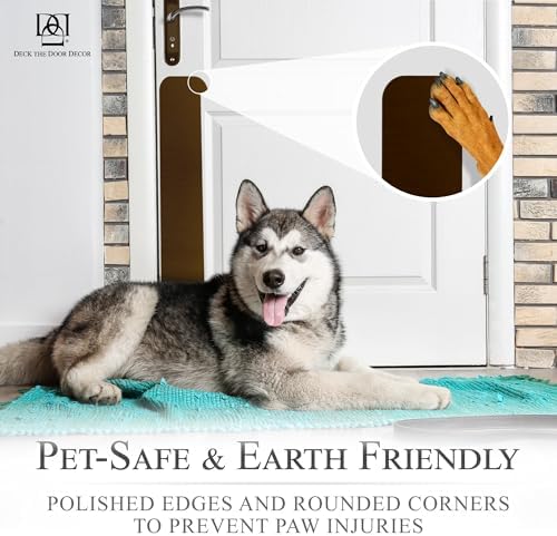 Deck the Door Decor Dog Scratch Door Protection Plate - Elegant Anodized Aluminum for All Door Types. Pet-Safe with Polished Edges and Rounded Corners. 3M Adhesive Mount - Satin Nickel 4x22in