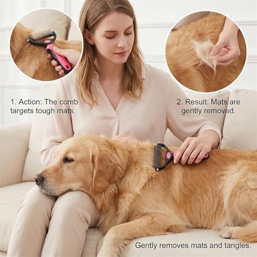 Pet Pro Grooming Tool, 2-in-1 Deshedding Dog Brush with 9/24 Teeth Undercoat Rake for Dogs & Cats, Dual-Sided Stainless Steel Pet Comb for Long Hair & Thick Coats