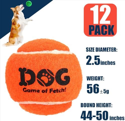 AMA SPORT Tennis Balls for Dogs 12 Pack 2.5" Multi Colors Dog Tennis Balls for Puppy Small Medium Dog Toys, Designed for Dogs Floating Water-Hunting Fetch Fun Playing Daily Exercise Mid-air Catching