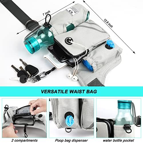 SHINE HAI Retractable Hands Free Dog Leash with Dual Bungees for 2 Dogs, Adjustable Waist Belt, Reflective Stitching Leash for Running Walking Hiking Jogging Biking Black - Gray2