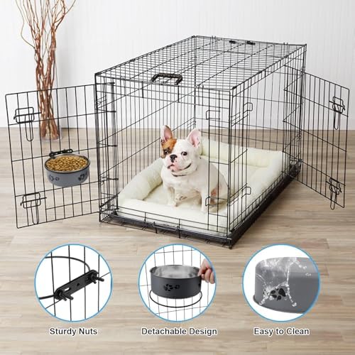 Kennel Water Bowl Stainless Steel Hanging Dog Bowl, Gray, Small