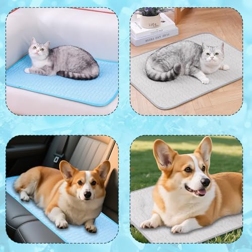 Cooling Mat for Dogs, No-Gel Ice Silk Pet Pad(Blue,L)