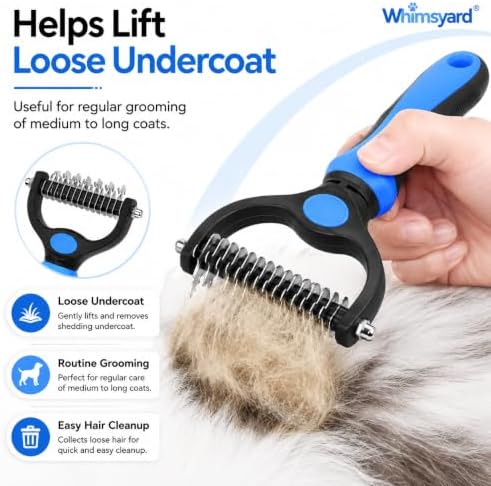 Dog Brush, Universal Pet Detangling Comb for Dogs, Double-Sided Undercoat Rake Deshedding Brush for Long-Haired Pets (2pcs S&L Blue-black)