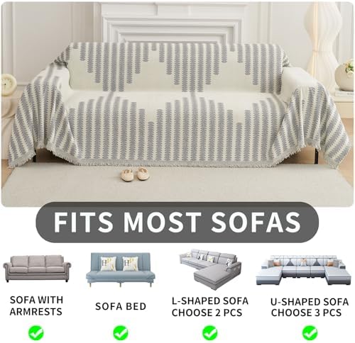 HAOMAIJIA Boho Sofa Covers Couch Covers for 3 Cushion Couch Sofa Pet Friendly Soft Thick Couch Cover for Dogs Washable Sectional Couch Covers L Shape Furniture Protector (Grey, 91"x118")