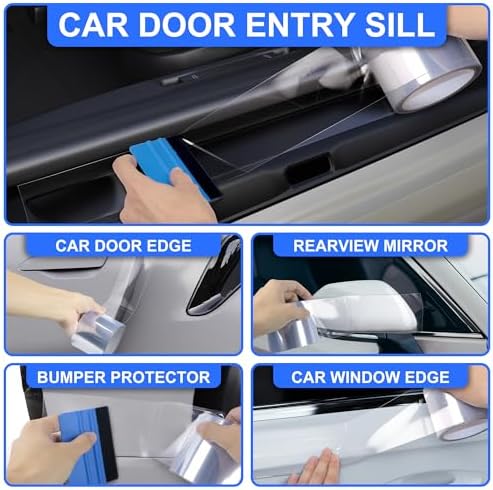 Arespark Car Door Edge Guard Protection Clear Vinyl Wrap Universal Door Sill Guard Anti-Collision Ratch-Resistant Protection Film, Transparent Paint Protection Vinyl Roll with Free Tools(3in x 30ft)
