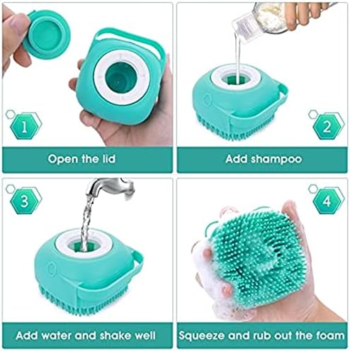 Dog Bath Brush Comb Rubber Grooming Silicone Puppy Massage Hair Fur Cleaning Soft Shampoo Dispenser (blue)(Pink)