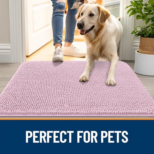 OLANLY Dog Door Mat for Muddy Paws 40x32, Super Absorbent Chenille Mud Mat