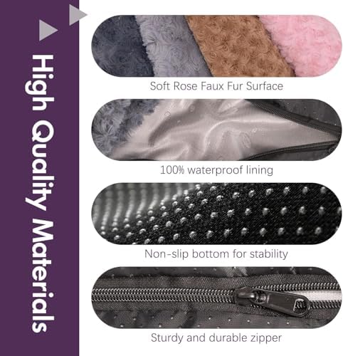 Faux Fur Dog Bed Covers – Ultra Soft Rose Velvet, Removable & Washable, Cozy & Durable,Large Pet Bed Cover Only (No Filling) – Gray, (Rose Velvet Dark Gray, 42" L x 28" W x 4.5" Th)