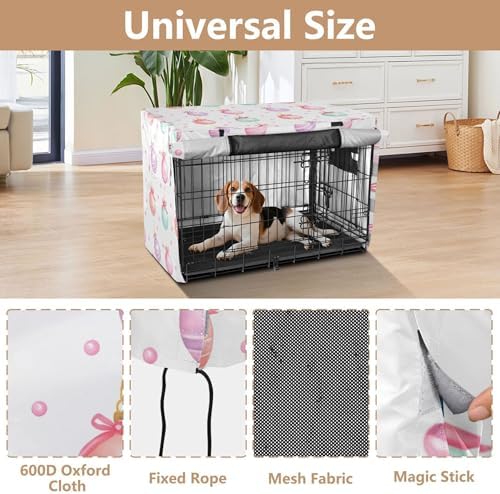 Kigai Christmas Balls Dog Crate Cover Oxford Fabric Windproof Waterproof Kennel Cover with Breathable Mesh & Roll-Up Panels, Fit for 41 in Cage, Washable