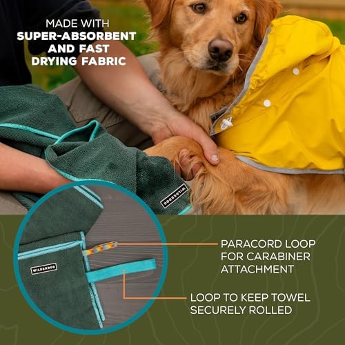 Wilderdog Quick Dry Towel for Dogs, Ideal for Home, Travel, Grooming & Outdoor Use, 24" x 48" - Green