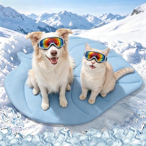 BEAUTYZOO Cooling Mat for Dogs & Cats, Dog Cooling Mat Q-Max>0.4, Double-Sided Pet Cool Pads for Summer, Crate, Kennel, Waterproof Outdoor Cooling Bed, Non-Gel Washable Chill Mats 43"x39" Leaf Shaped